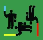 Logo Chemical Paint con tre figure su fondo verde